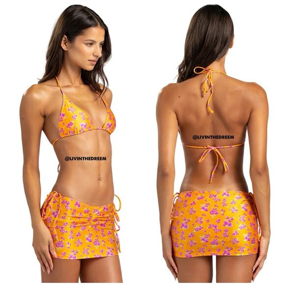 Beach Bunny Luna Mini Skirt - Orange Ditsy Floral SZ L $78 - Picture 3 of 12